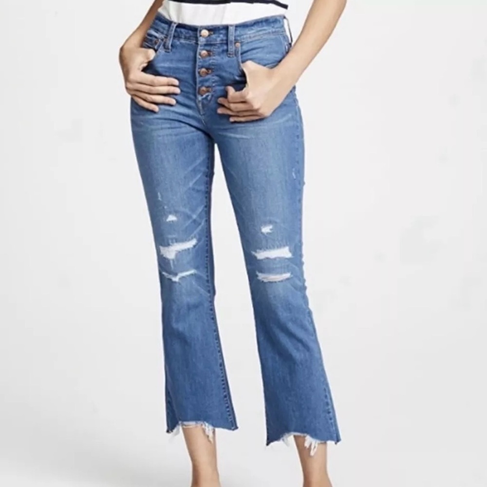 Madewell Distressed Cropped Button-Fly Jeans in Medium Blue